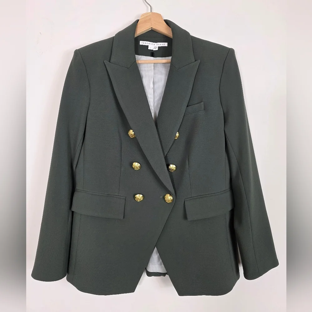 Veronica Beard Olive Miller Dickey Blazer with Gold Buttons Size 8 - Picture 2 of 4